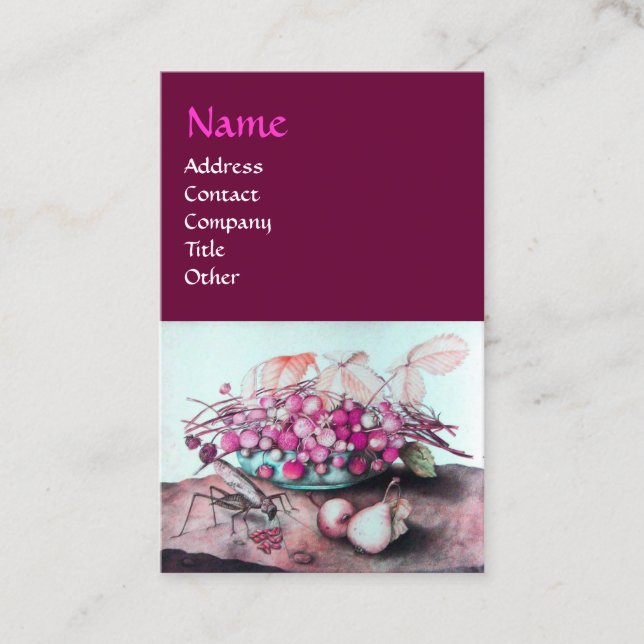Cartão De Visita FRUTAS/STRAWBERRIES DA SEASON, PERAS, Púrpura Rosa (Frente)