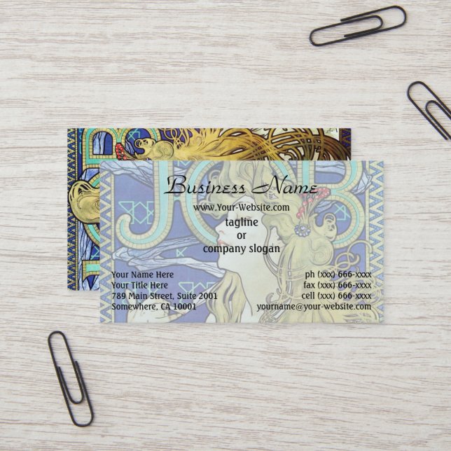 Cartão De Visita Fumaça Elegante, Trabalho de Alphonse Mucha Art No (Frente/Verso In Situ)