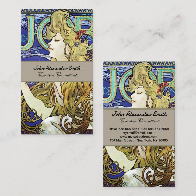 Cartão De Visita Fumaça Elegante, Trabalho de Alphonse Mucha Art No (Frente/Verso)