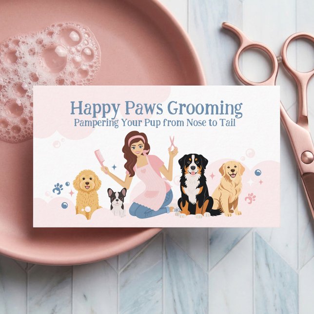 Cartão De Visita Fun Pampered Pet Dog Groomer Professional Stylist  (Fun Pampered Pet Dog Groomer Professional Stylist Business Card)