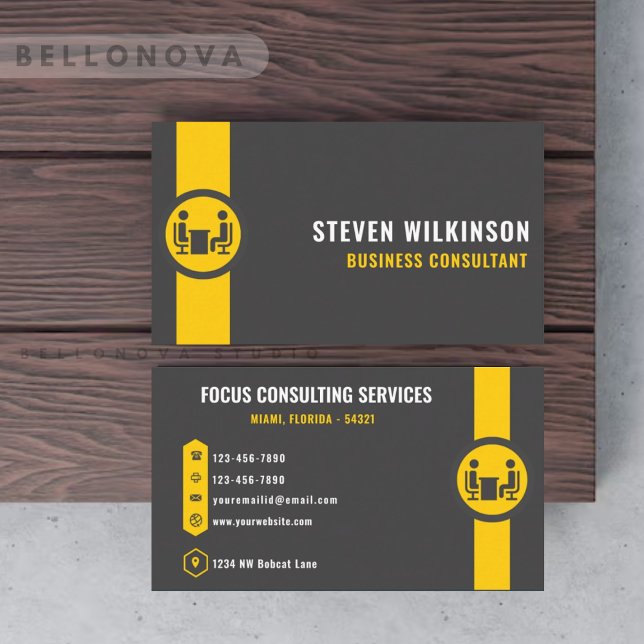 Cartão De Visita Funcionário de Consultoria em Amarelo Negro de Cin (Custom Dark Grey Black Yellow Consulting employee Business Card)