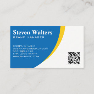 Cartão De Visita Fundo Amarelo Azul Código QR Modelo