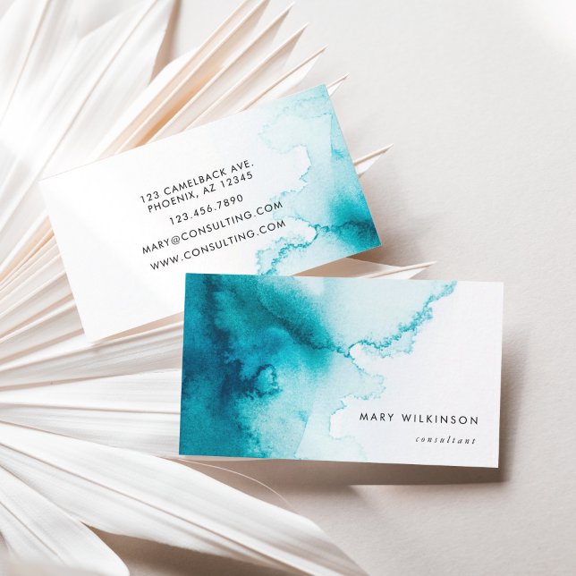 Cartão De Visita Fundo Aqua Blue Watercolor (Aqua Blue Watercolor Background Business Card)