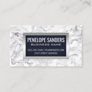 Cartão De Visita Fundo Azul Marble Metálico prateado