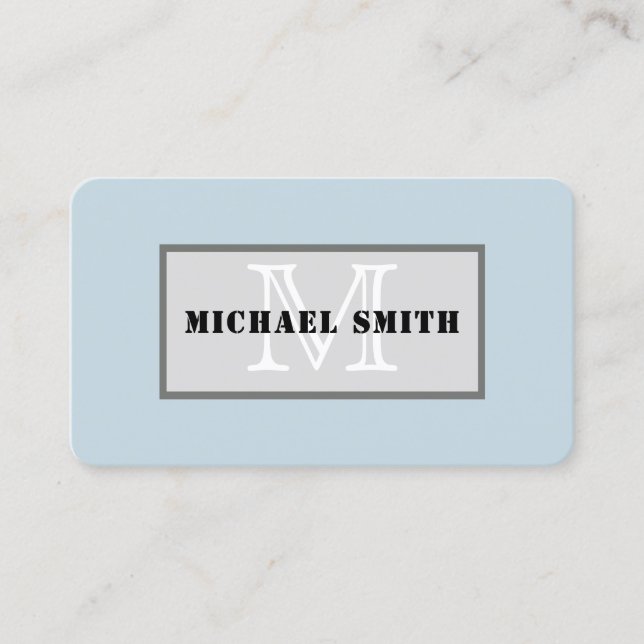 Cartão De Visita Fundo de Cor Sólida Azul Columbia Monograma (Frente)