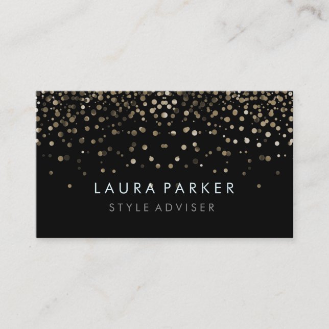 Cartão De Visita Fundo Preto de Falso Preto com Brilho Elegante (Frente)