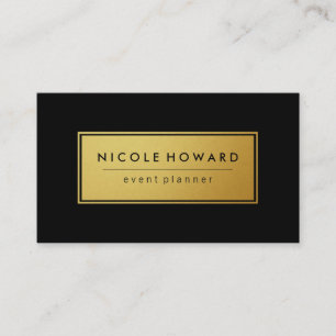 Cartão De Visita Fundo Preto de Quadro Dourado Na moda Faux