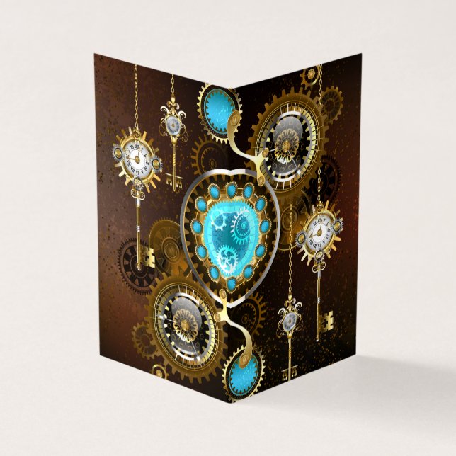 Cartão De Visita Fundo Rusty Steampunk com Lentes Turquesa (Exterior)