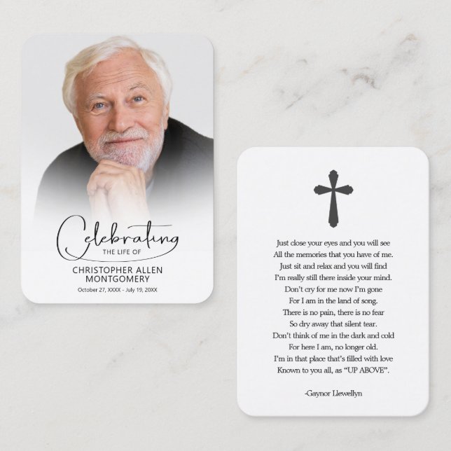 Cartão De Visita Funeral Celebration of Life Photo Prayer Card (Frente/Verso)