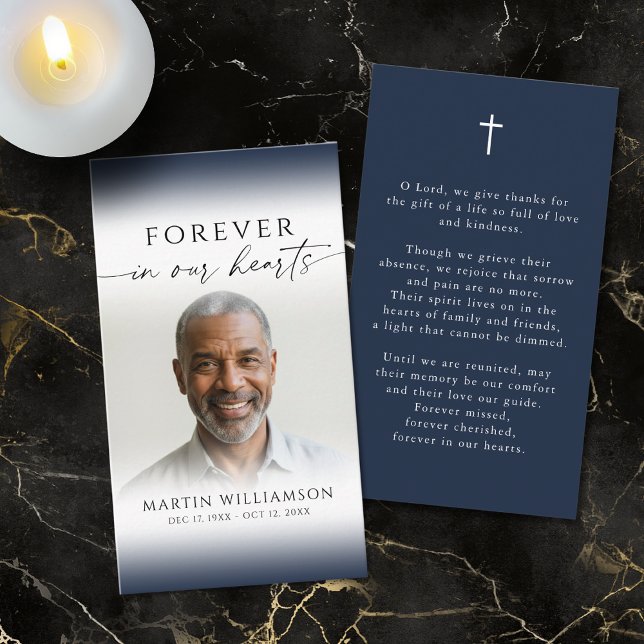 Cartão De Visita Funeral Cross Forever Hearts Photo Prayer Card (Criador carregado)