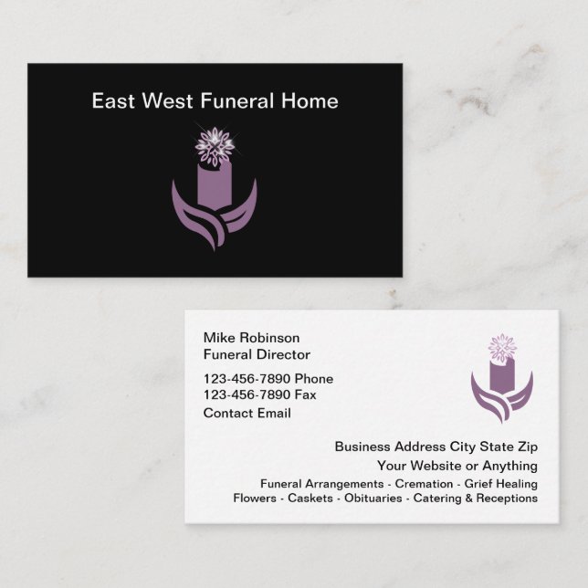 Cartão De Visita Funeral Home Cremation Services New (Frente/Verso)