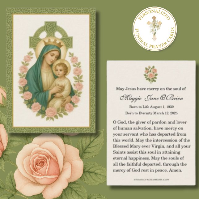 Cartão De Visita Funeral Memorial Irish Celtic Cross Jesus Mary (Criador carregado)