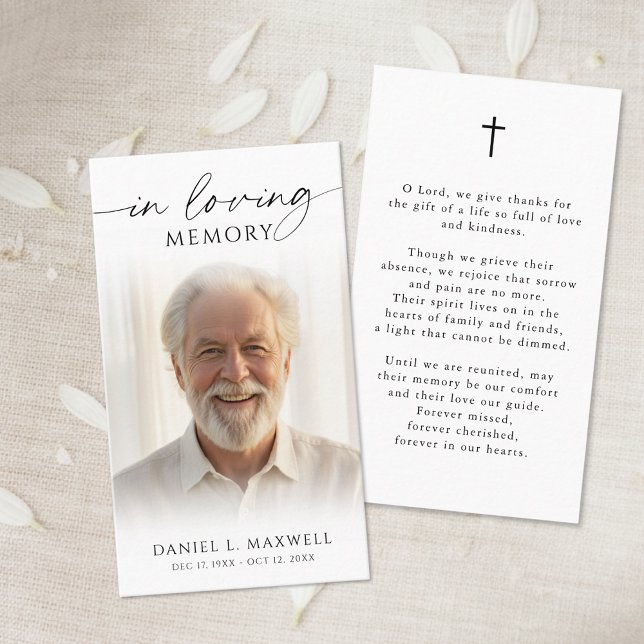 Cartão De Visita Funeral Photo Cross In Loving Memory Prayer Card (Criador carregado)