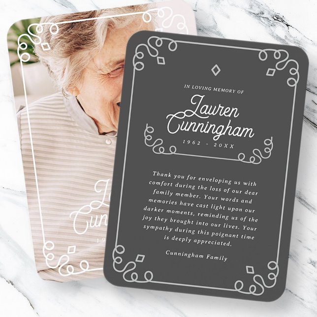 Cartão De Visita Funeral Simples Preto e Branco Moderno Obrigado (Criador carregado)