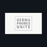 Cartão De Visita Funny Professional Clearing Service Germaphobs<br><div class="desc">Um cartão de visita único para um serviço de limpeza ou limpeza, este design tem um estilo minimalista em texto moderno limpo. A frente tem a "GERMAPHOBES UNITE" espaçada em 3 linhas cercadas por uma fina armação. O olhar é limpo e fresco de acordo com a profissão. A parte traseira...</div>