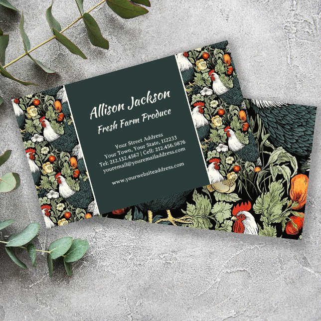 Cartão De Visita Galo verde Fazenda de aves de capoeira (Criador carregado)
