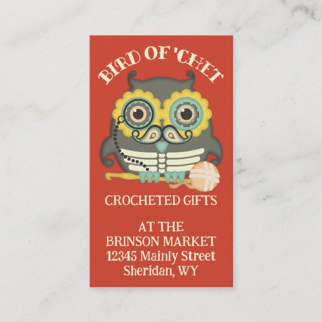Cartão De Visita Gancho de crochê de bigode com esqueleto de galinh (Frente)