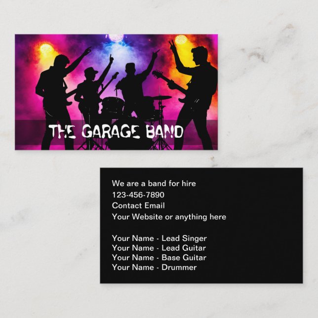 Cartão De Visita Garage Band For Hire Music Business Cards (Frente/Verso)