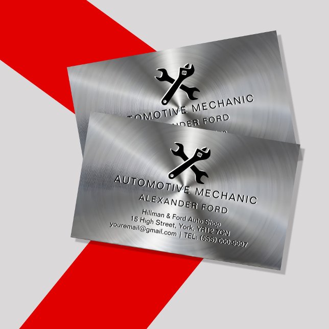 Cartão De Visita garagem mecânica prata metálica Aspecto radial (Criador carregado)