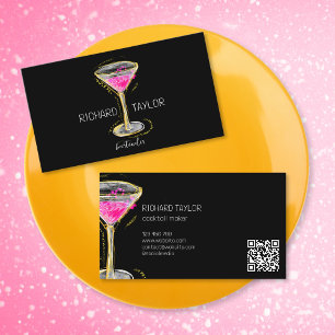 Cartão De Visita Garçom de Cocktail Moderno Glitter Martini Bartend