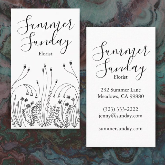 Cartão De Visita Garden Line Art Florist Landscaper Business Card (Criador carregado)