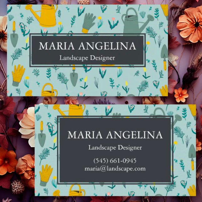 Cartão De Visita Gardener Landscaping Gardening Moderno Legal (Sweet custom business card with a gardening design)