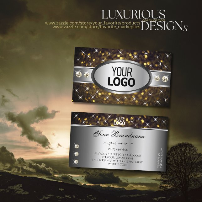 Cartão De Visita Gargalas de cintilação com brilho Dourado prateado (Criador carregado)