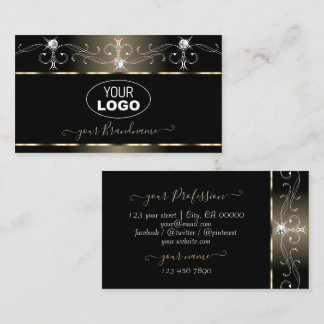 Cartão De Visita Gargalos pretos de platina salpicantes com logotip