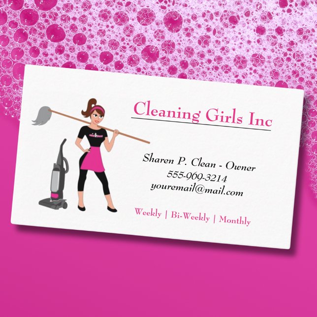 Cartão De Visita Garota de Cartoon com Serviço de Limpeza de Casa d (Criador carregado)