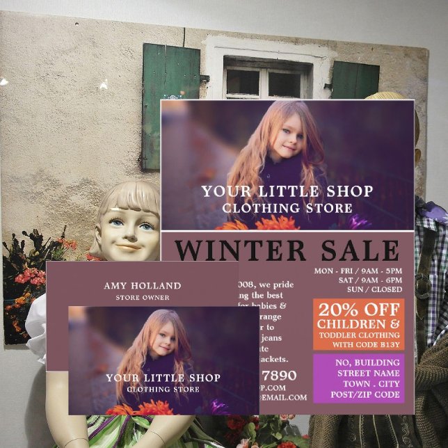 Cartão De Visita Garota doce, loja de roupas para crianças (Criador carregado)