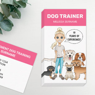 Cartão De Visita Garota Loira e Cães Treinadora de Cães Personalizá