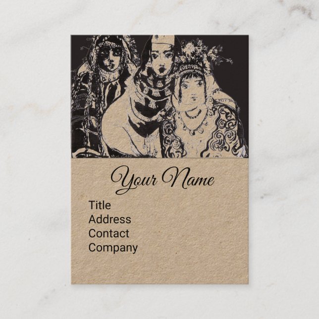 Cartão De Visita GAROTAS ANATOLIANAS Desenhando Papel Kraft Castanh (Frente)