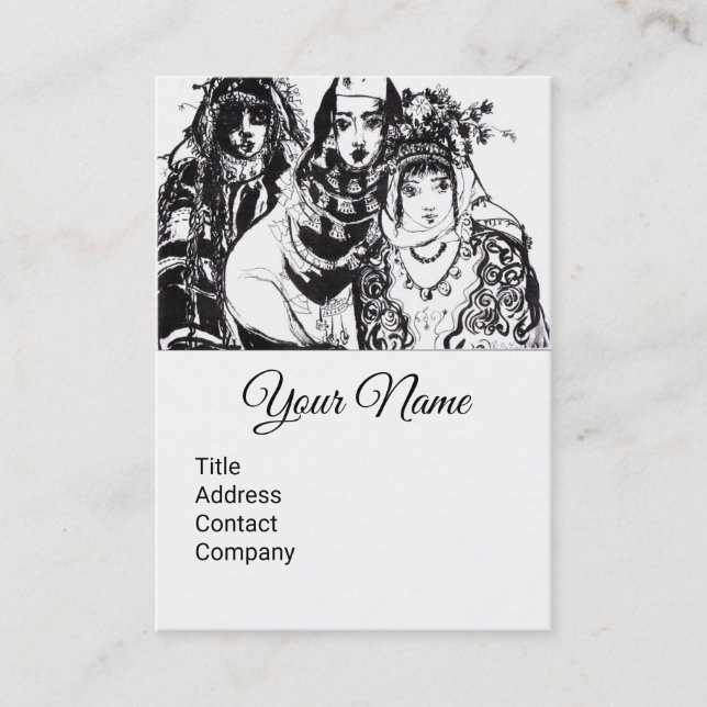 Cartão De Visita GAROTAS ANATOLIANAS Negras Desenho Étnico de Branc (Frente)