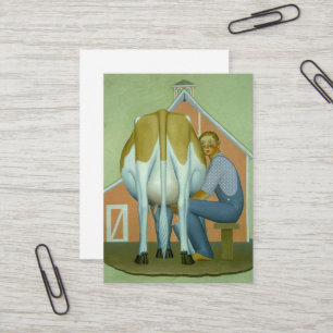 Cartão De Visita Garoto ordenhando vaca por Grant Wood