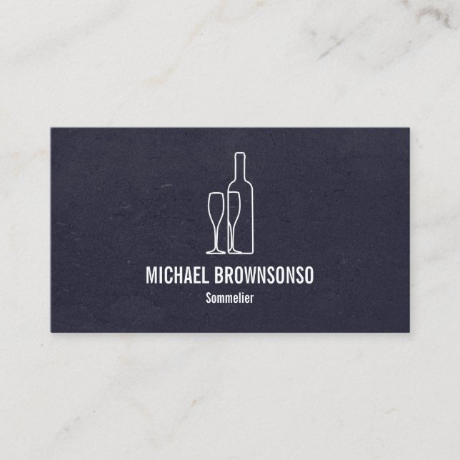 Cartão De Visita Garrafa de vinho azul sommelier Black (Frente)