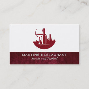 Cartão De Visita Garrafa de Vinho com Copo   Silhueta da Cidade