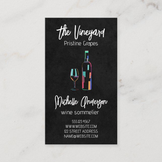 Cartão De Visita Garrafa de vinho e vidro (Frente)