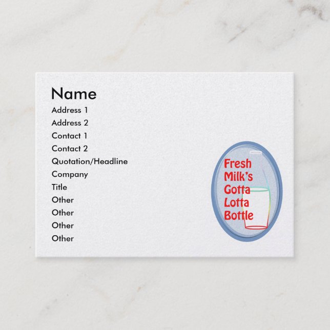 Cartão De Visita Garrafa do Leite Fresco de Gotta Lotta (Frente)