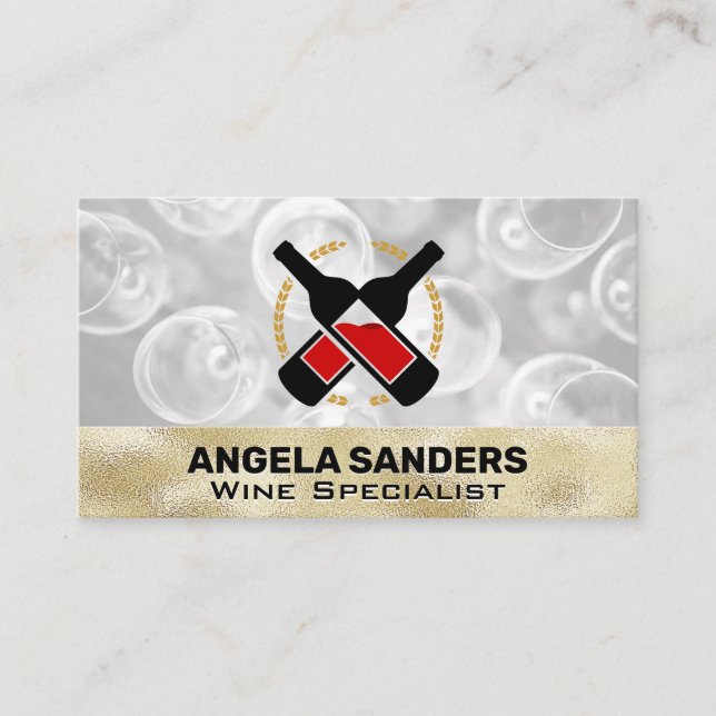 Cartão De Visita Garrafas de vinho de textura Dourada (Frente)
