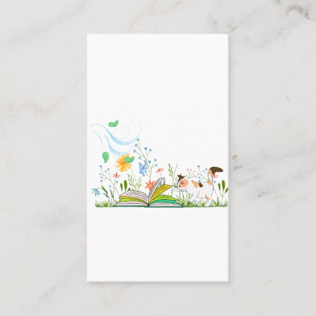 Cartão De Visita Gatinho Bastante Lendo um Livro (Frente)