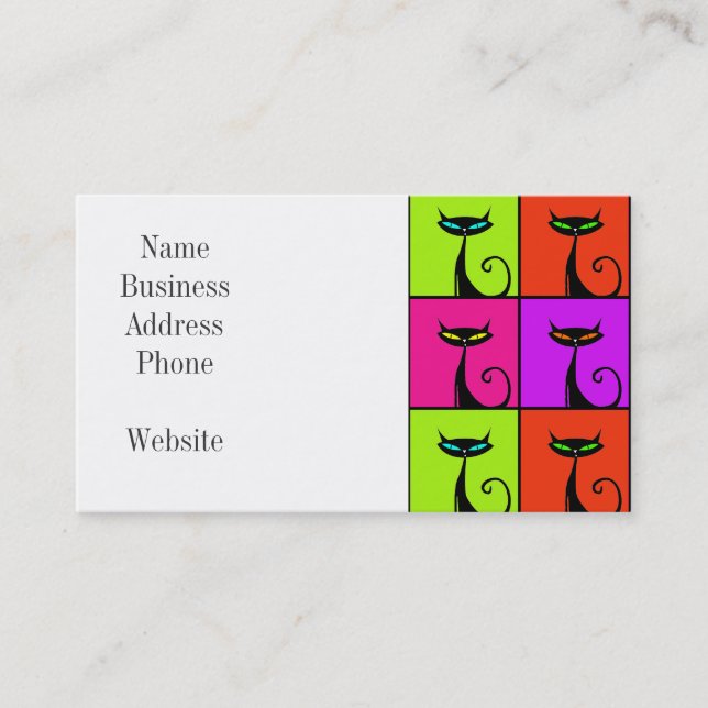 Cartão De Visita Gatinho Colorido legal Pop de Arte (Frente)