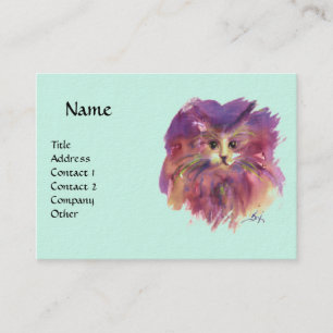 Cartão De Visita GATINHO ROXO, RETRATO DE GATINHA, Verde Turquesa