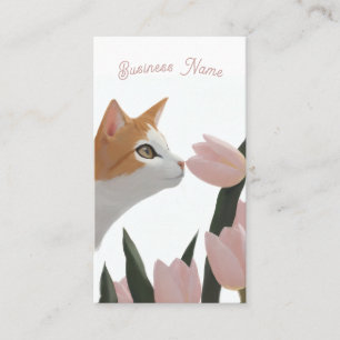 Cartão De Visita Gato da Primavera e Arte Floral