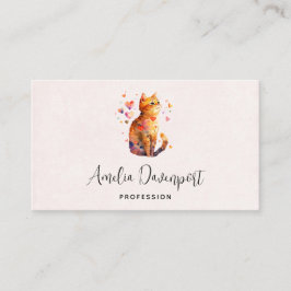 Cartão De Visita Gato de Comprimido Bonito com Corações