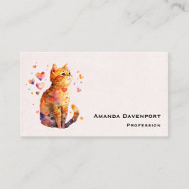Cartão De Visita Gato de Comprimido Bonito com Corações
