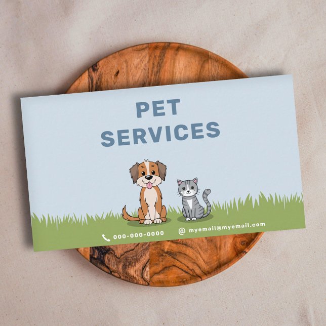 Cartão De Visita Gato e Cachorro de Animação - Serviços Pet (Cartoon Cat & Dog - Pet Services Business Card)