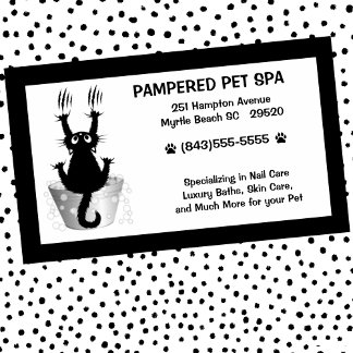 Cartão De Visita Gato Engraçado De Pet Groomer Em Branco-Preto
