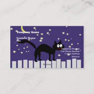 Cartão De Visita Gato Negro Halloween na Cerca