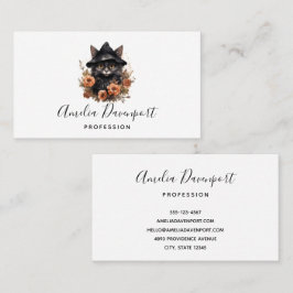 Cartão De Visita Gato preto bonito no chapéu de uma bruxa