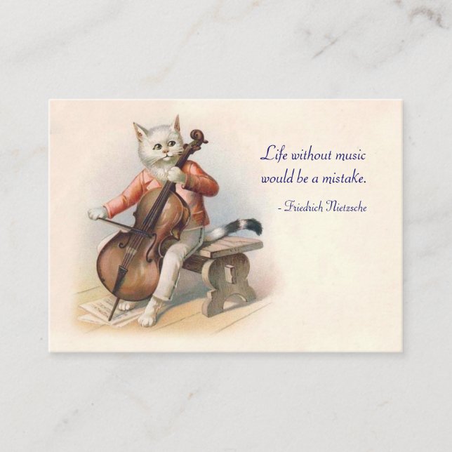Cartão De Visita Gato que joga o violoncelo - frente e verso (Frente)